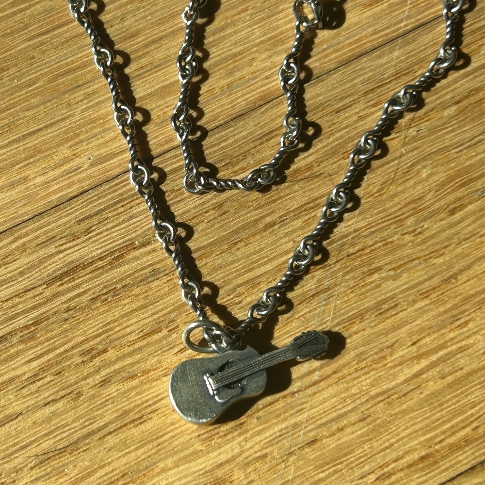 James Avery Sterling Silver Twisted Wire Chain with Acoustic Guitar Charm